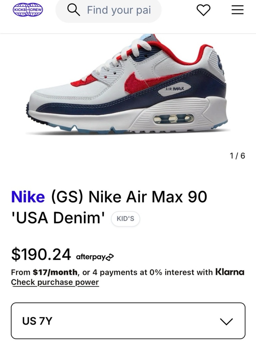 Nike Air Max 90 “USA Denim” Patriotic Athletic Sneaker Red/Blue  Size 7Y - 8.5 W